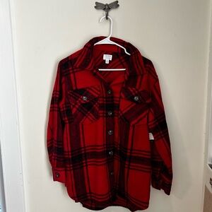 Soft Red and Black Plaid Shirt Jacket